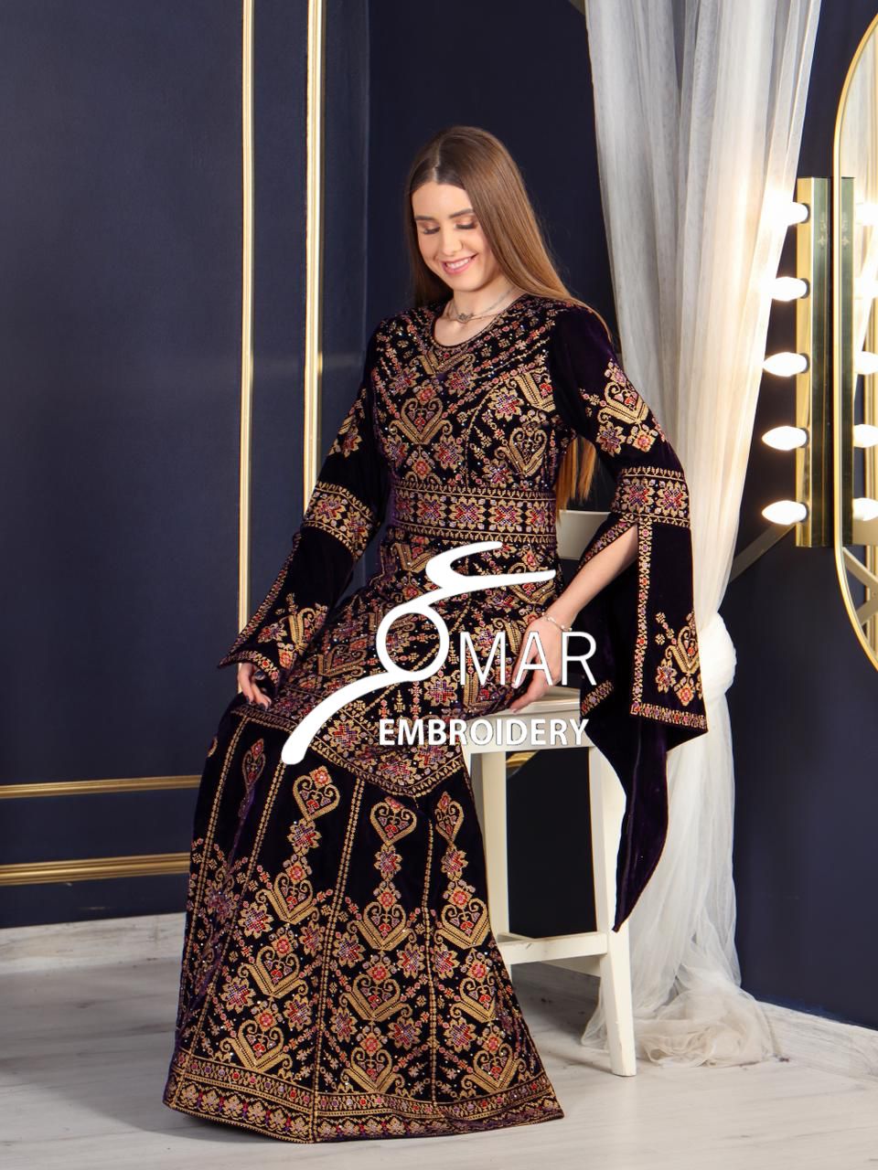 Purple Luxury Mermaid Gold Embroidery Velvet Thoub