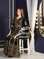 Green Luxury Mermaid Gold Embroidery Velvet Thoub