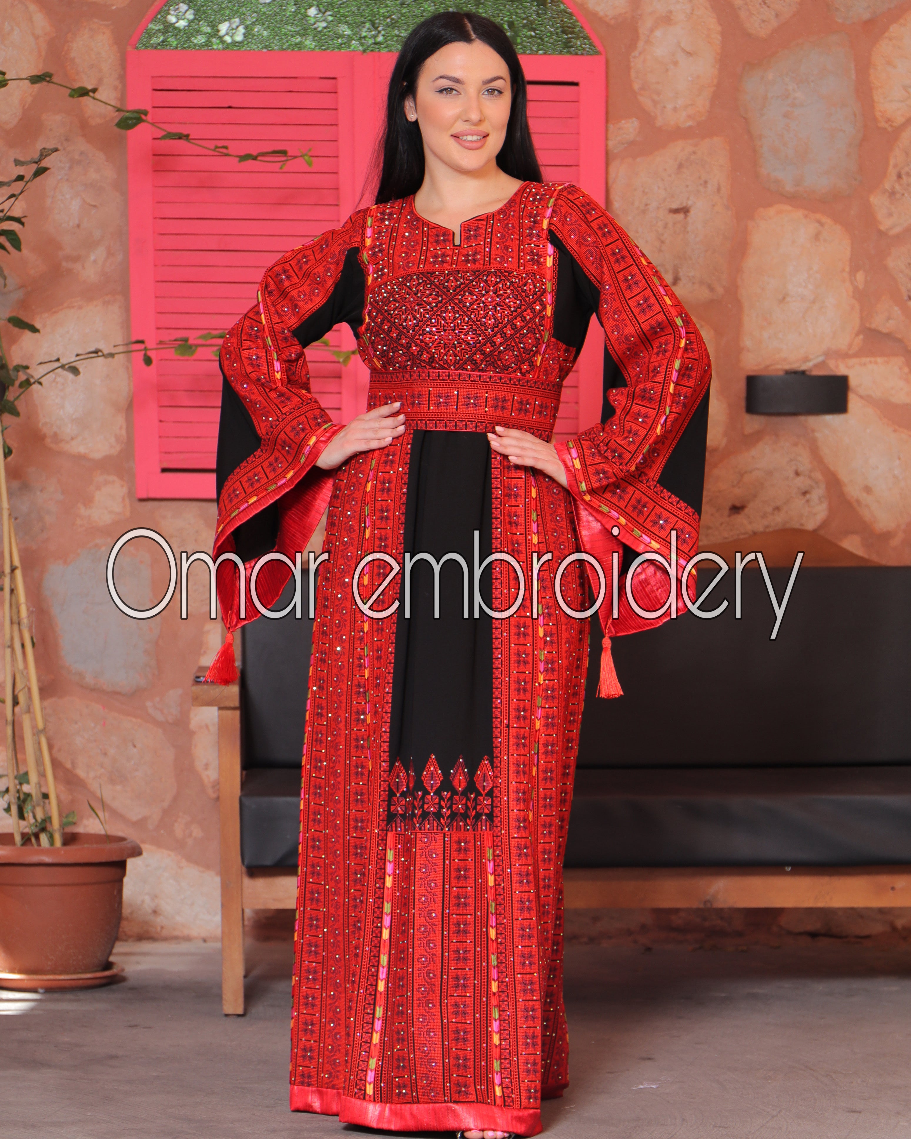 Traditional Thoub Embroidery Wide Sleeve Elegant with Reversible Belt