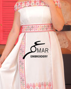 White Off Shoulder Floral Embroidered Overskirt Long Dress