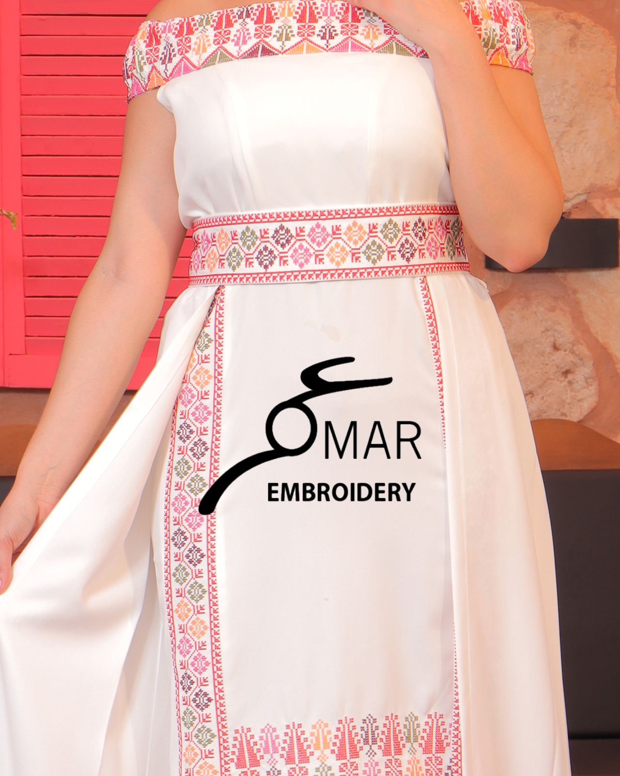 White Off Shoulder Floral Embroidered Overskirt Long Dress