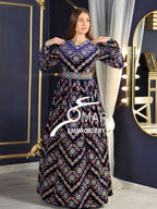 Blue Velvet Heavy Stitching Long Sleeve Fully Embroidery Thobe