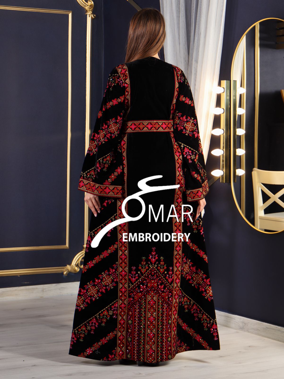 Simple Unique black Silk Velvet Beautiful Color Embroidery Thobe