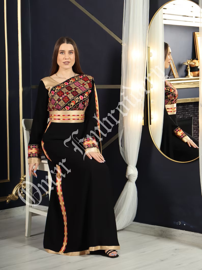 2023 Eid Collection Embroidered Thobe Abaya Traditional Palestinian Arabic Dress