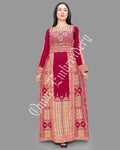 Thobe Embroidered Palestinian Maxi Dress Long Sleeves Red Stitches