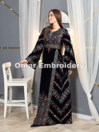 Simple Unique Navy Silk Velvet Embroidery Thobe