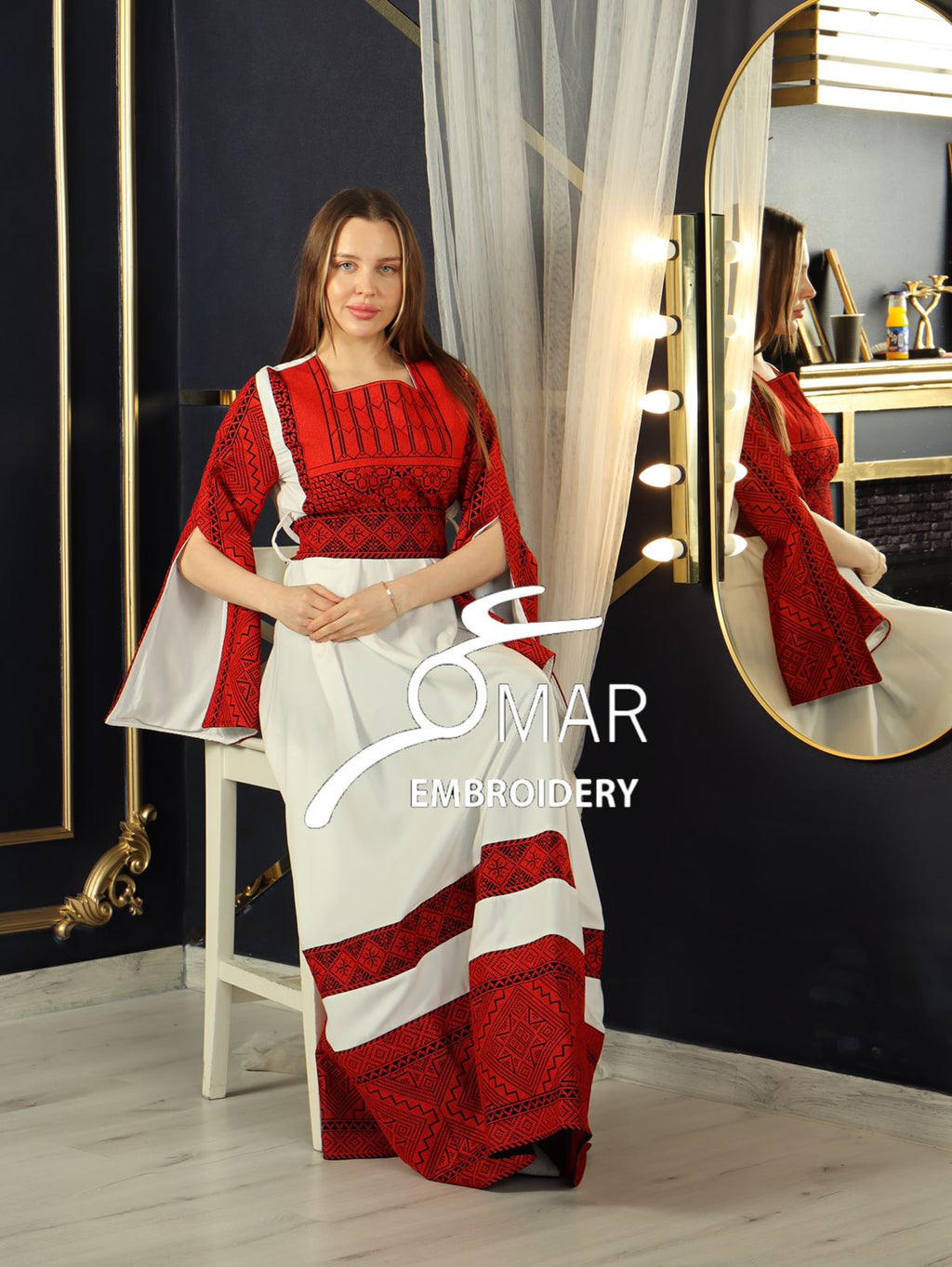 Opened Sleeve Simple Tatreez Elegant Embroidered Multicolored Dress