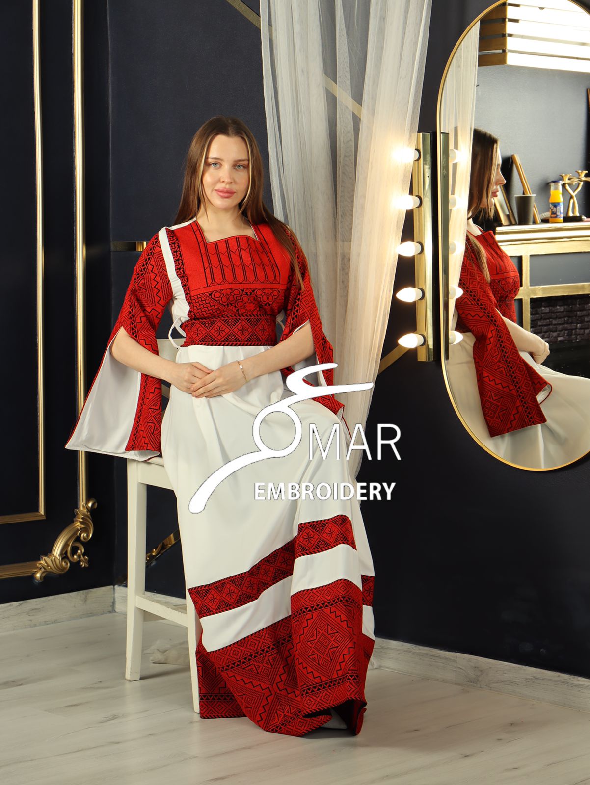 Opened Sleeve Simple Tatreez Elegant Embroidered Multicolored Dress