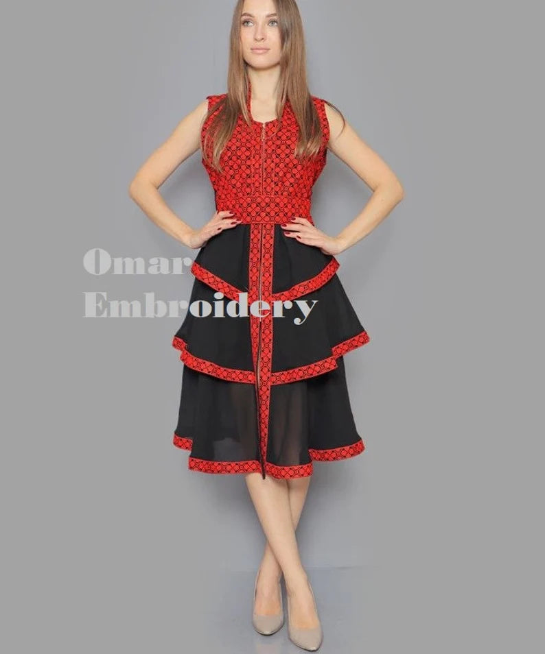 Embroidered Palestinian Traditional Modern Short Abaya Skirt Palestinian Embroidery