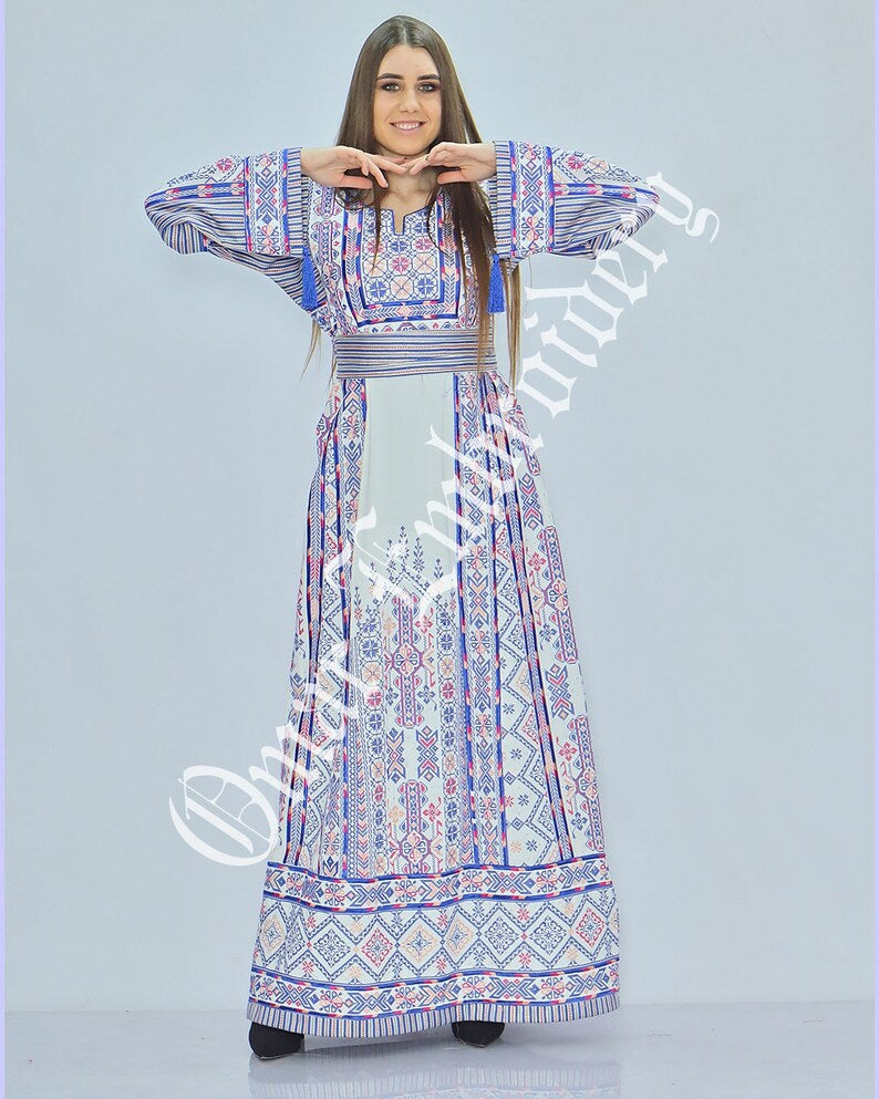 Thobe Embroidered Palestinian Maxi Dress Long Sleeves Palestinian Princess Style