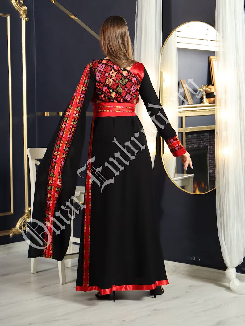 2023 Eid Collection Embroidered Thobe Abaya Traditional Palestinian Arabic Dress