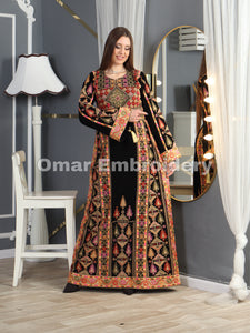 Black/Gold Thoub Embroidery Stone Thobe with Matching Embroidery Belt