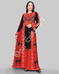 Thobe Embroidered Palestinian Maxi Dress Long Sleeves Red Stitches