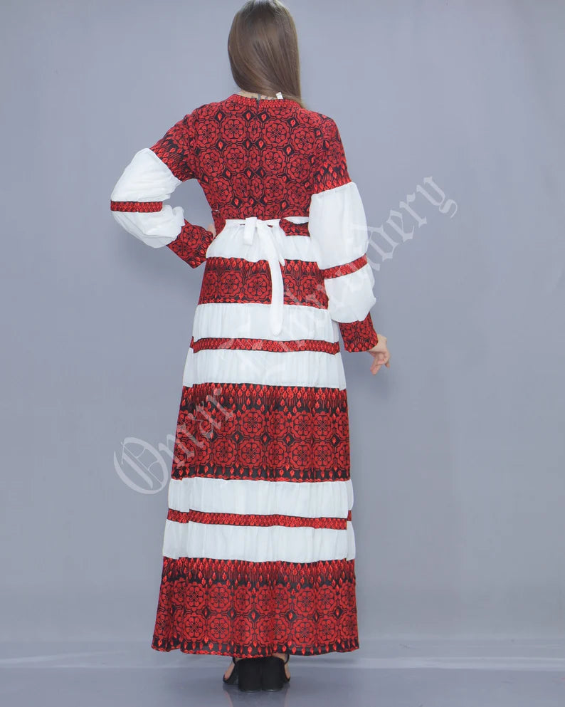 Thobe Embroidered Palestinian Maxi Dress Long Sleeves Palestinian Princess Design And Embroidery