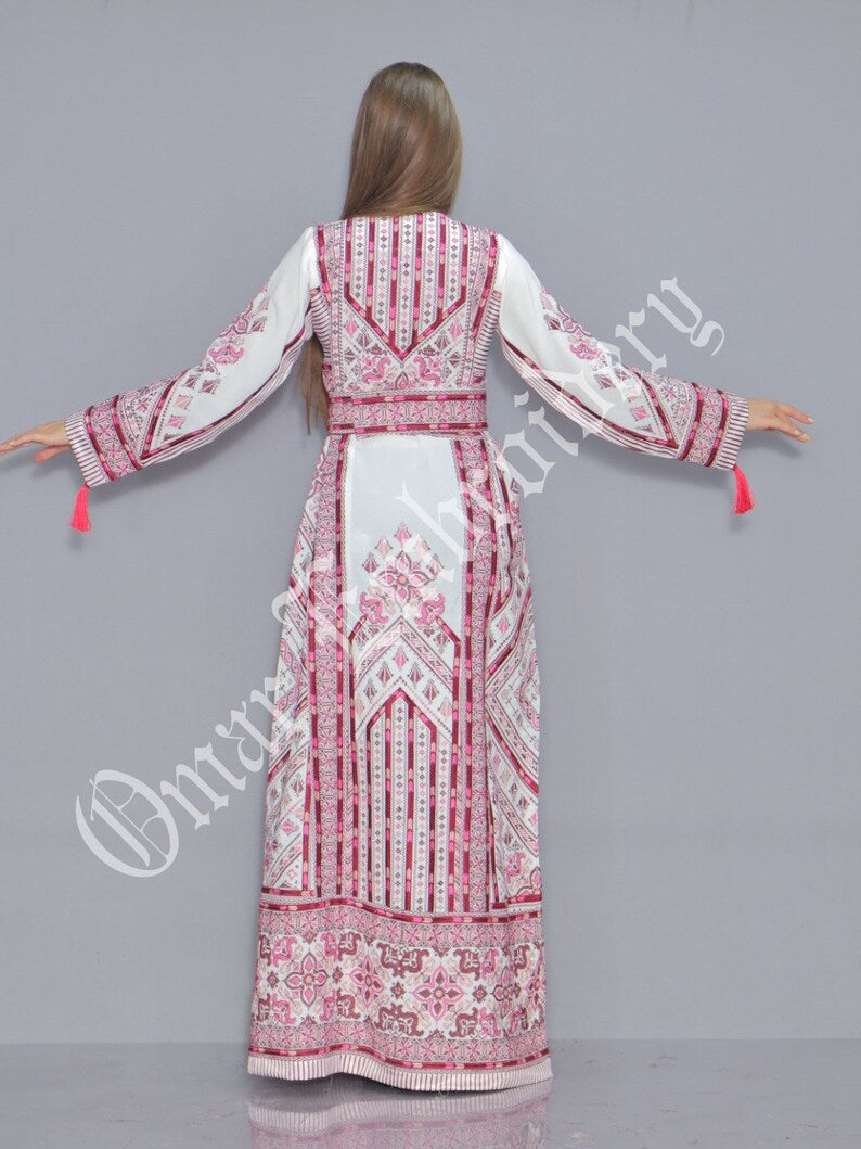 Thobe Embroidered Palestinian Maxi Dress Long Sleeves Palestinian Princess Style