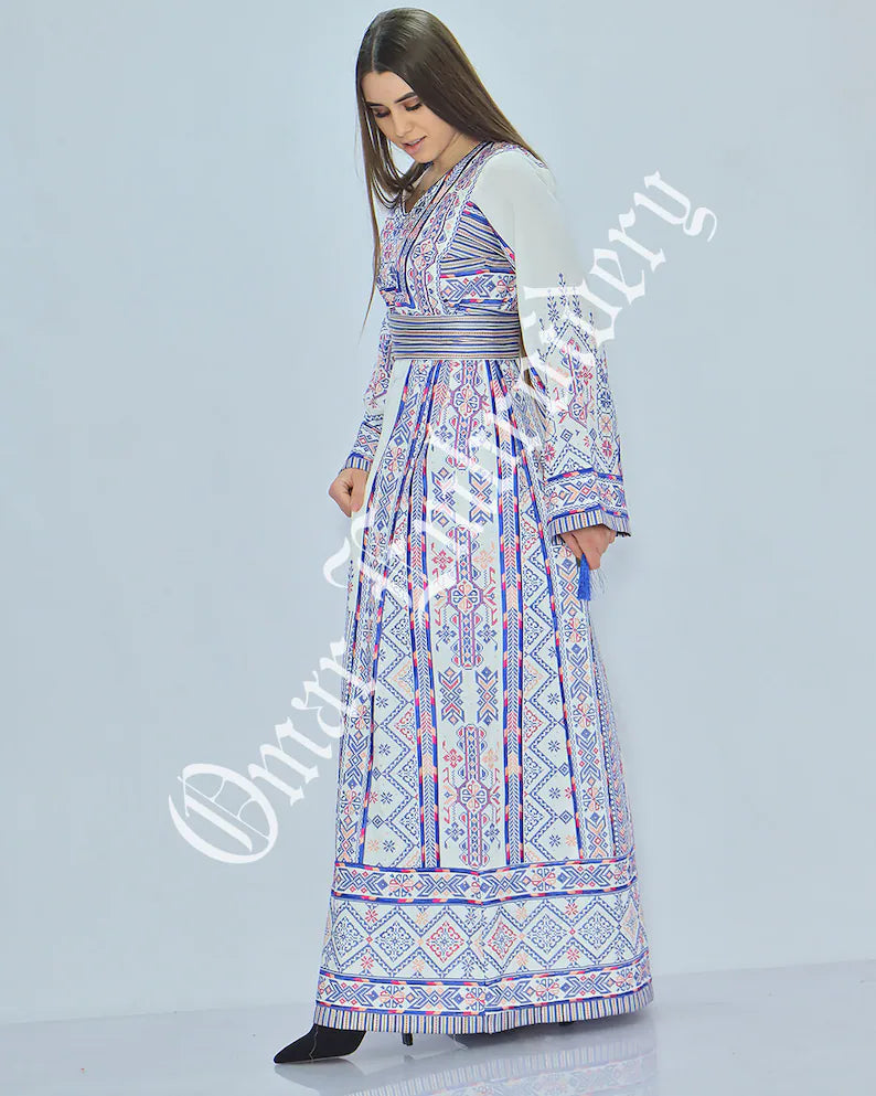 Thobe Embroidered Palestinian Maxi Dress Long Sleeves Palestinian Princess Style