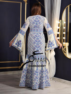 Cream Luxury Mermaid Blue Embroidery Velvet Thoub