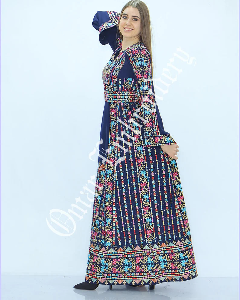 Thobe Embroidered Palestinian Maxi Dress Long Sleeves Palestinian Princess Style