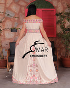 White Off Shoulder Floral Embroidered Overskirt Long Dress