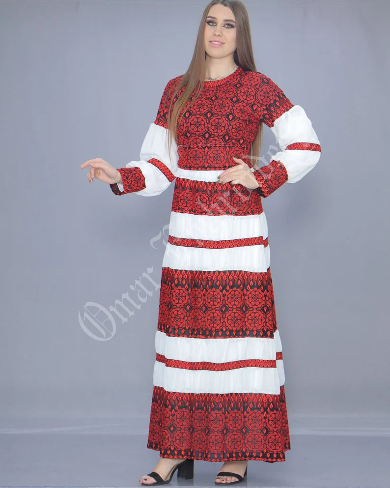 Thobe Embroidered Palestinian Maxi Dress Long Sleeves Palestinian Princess Design And Embroidery
