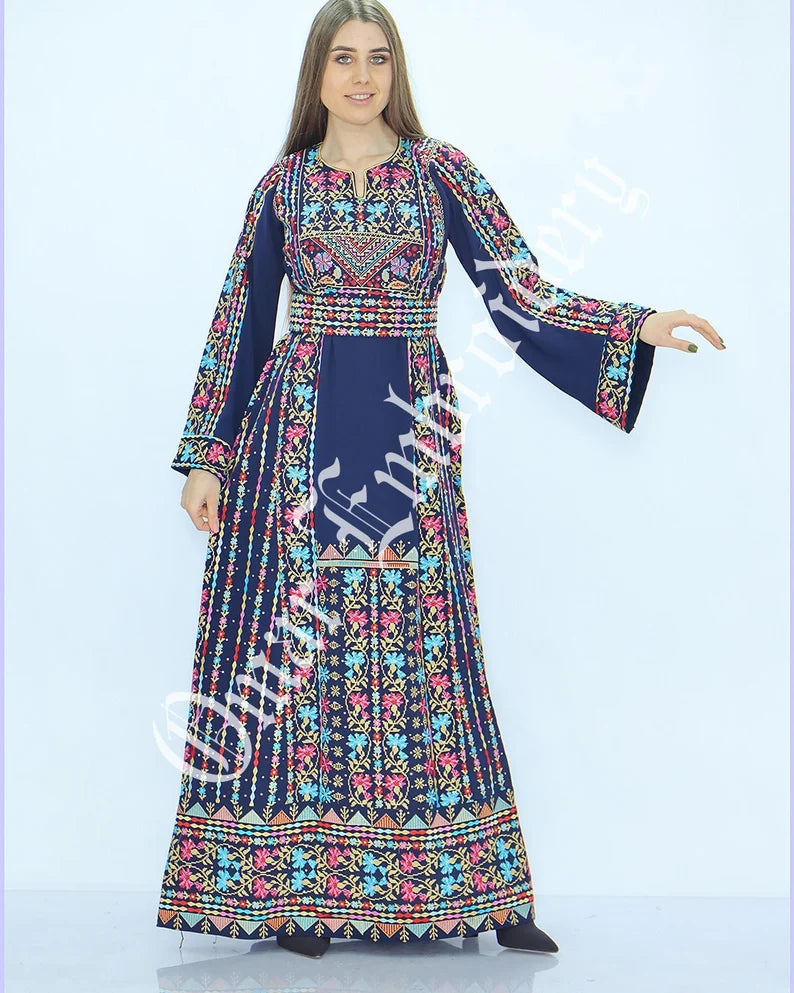Thobe Embroidered Palestinian Maxi Dress Long Sleeves Palestinian Princess Style