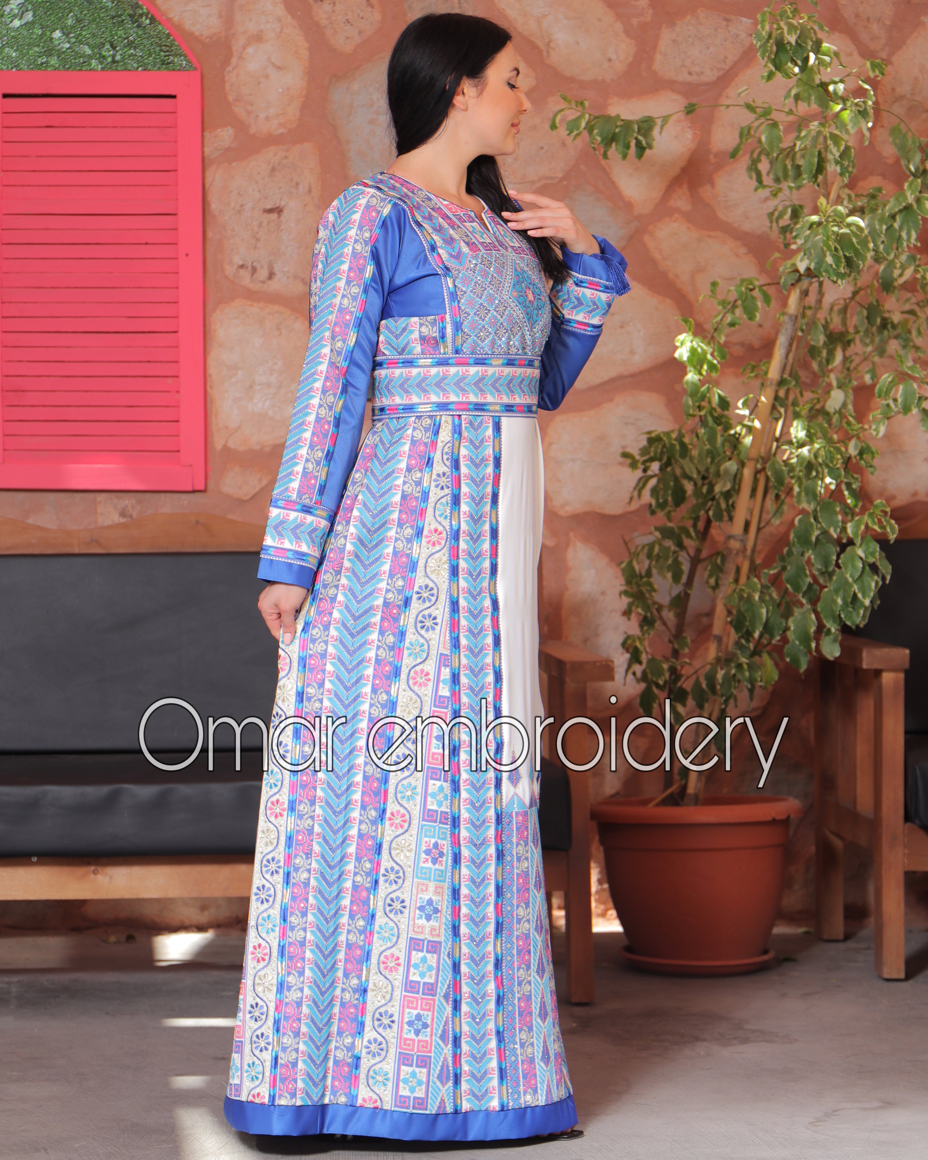 Blue Malacca Embroidery Delicate with Stone Embroidery Thobe