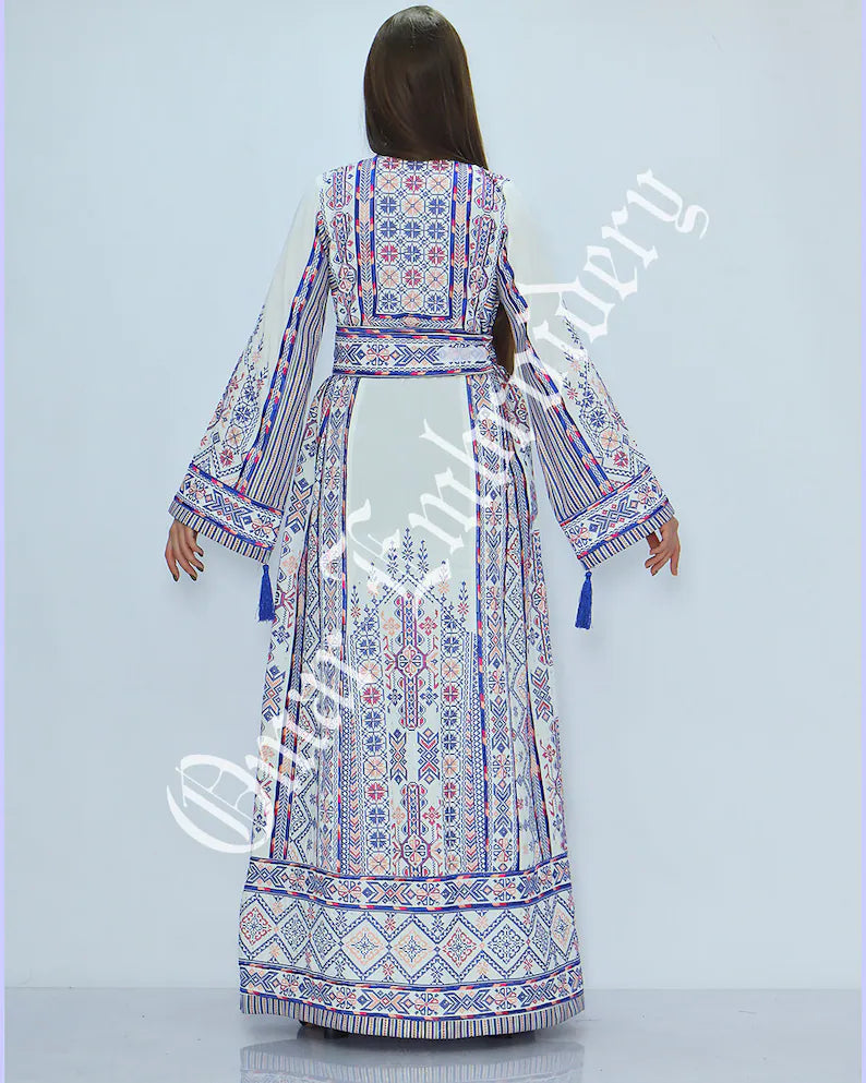 Thobe Embroidered Palestinian Maxi Dress Long Sleeves Palestinian Princess Style