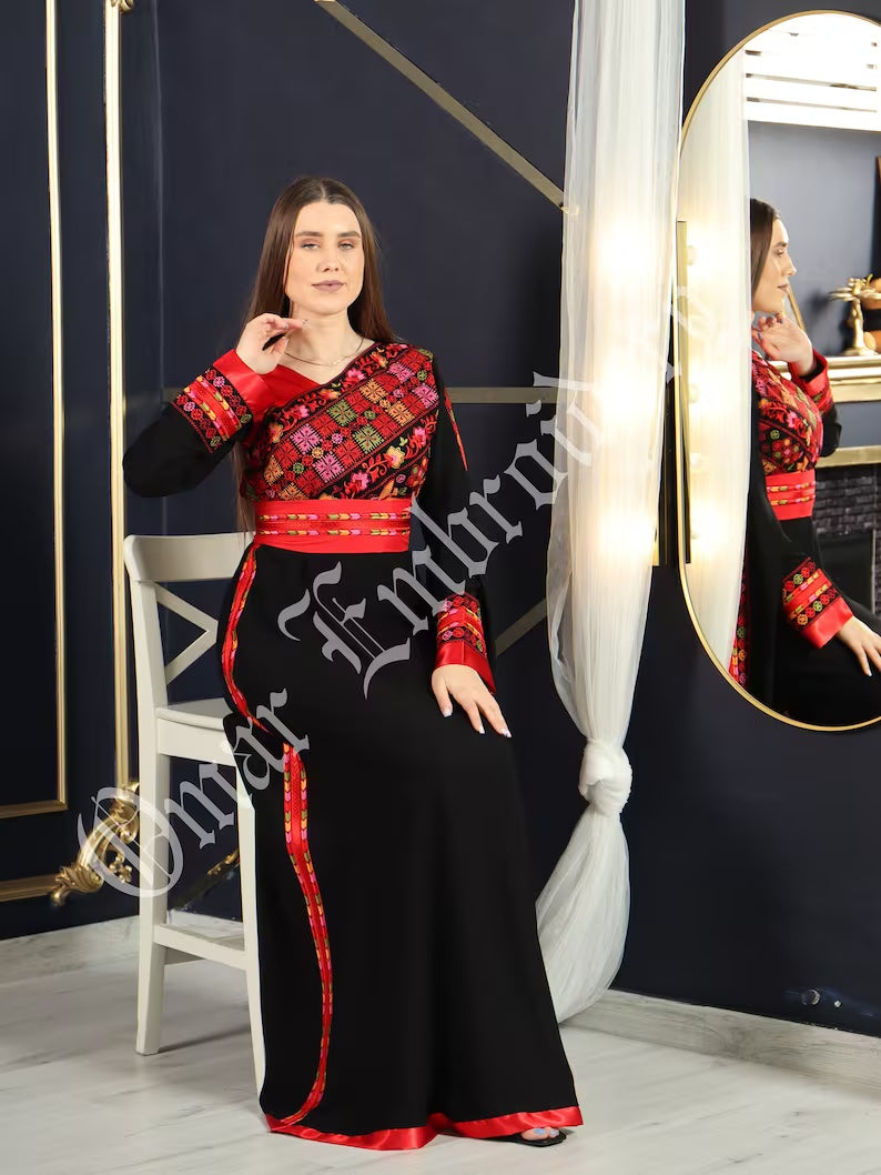 2023 Eid Collection Embroidered Thobe Abaya Traditional Palestinian Arabic Dress