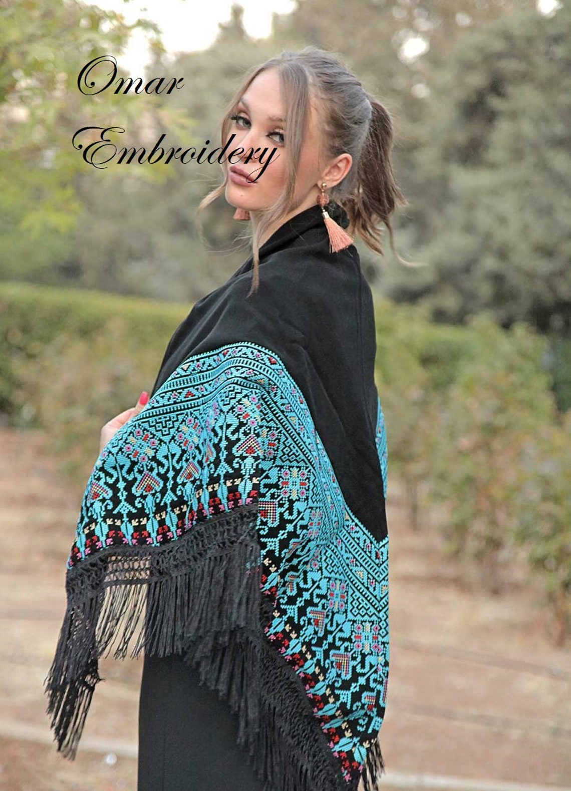 Embroidered Shwal Scarf Jordanian Palestinian Wrap Shawl wrap Bedouin
