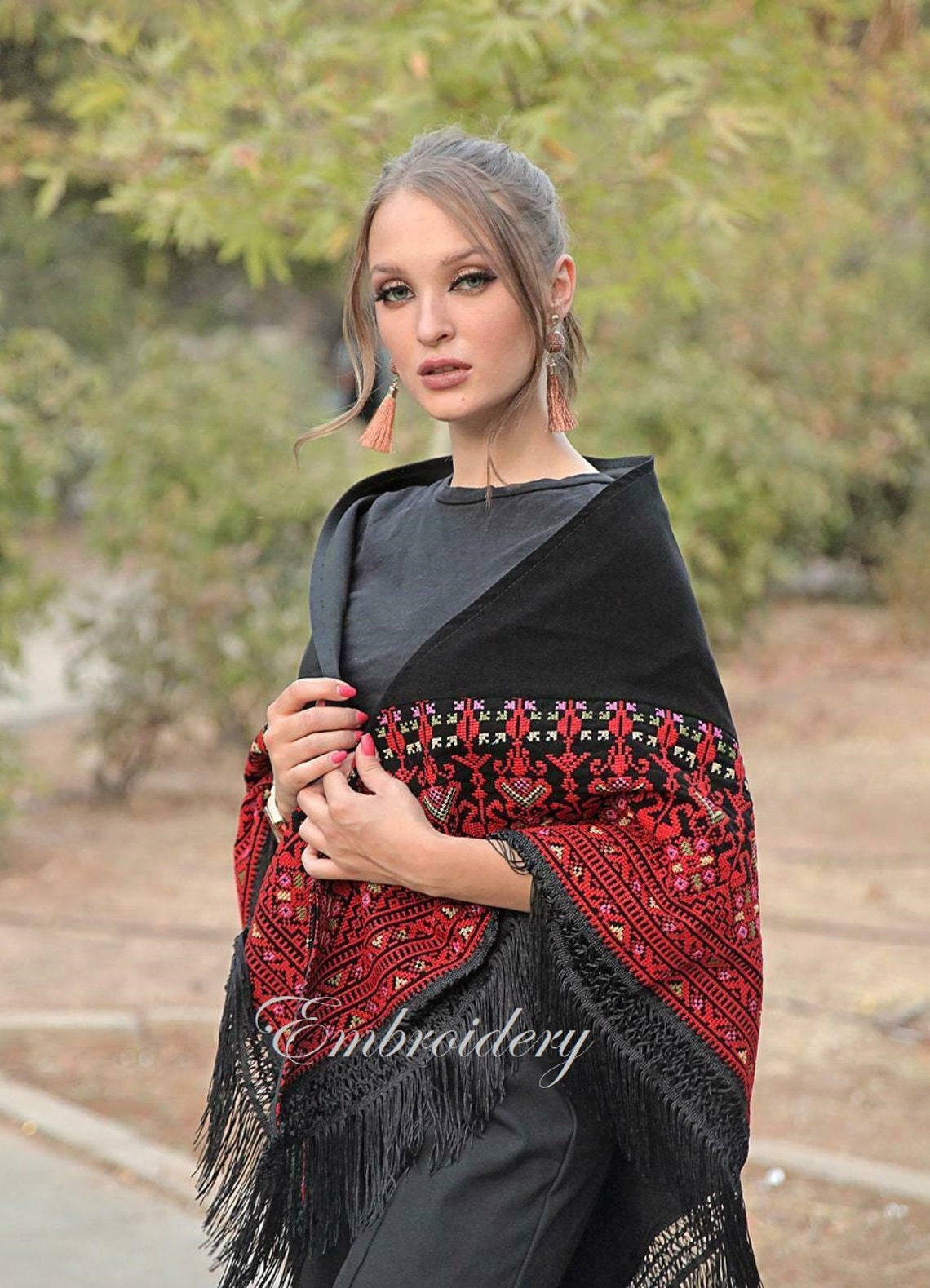 Embroidered Shwal Scarf Jordanian Palestinian Wrap Shawl wrap Bedouin