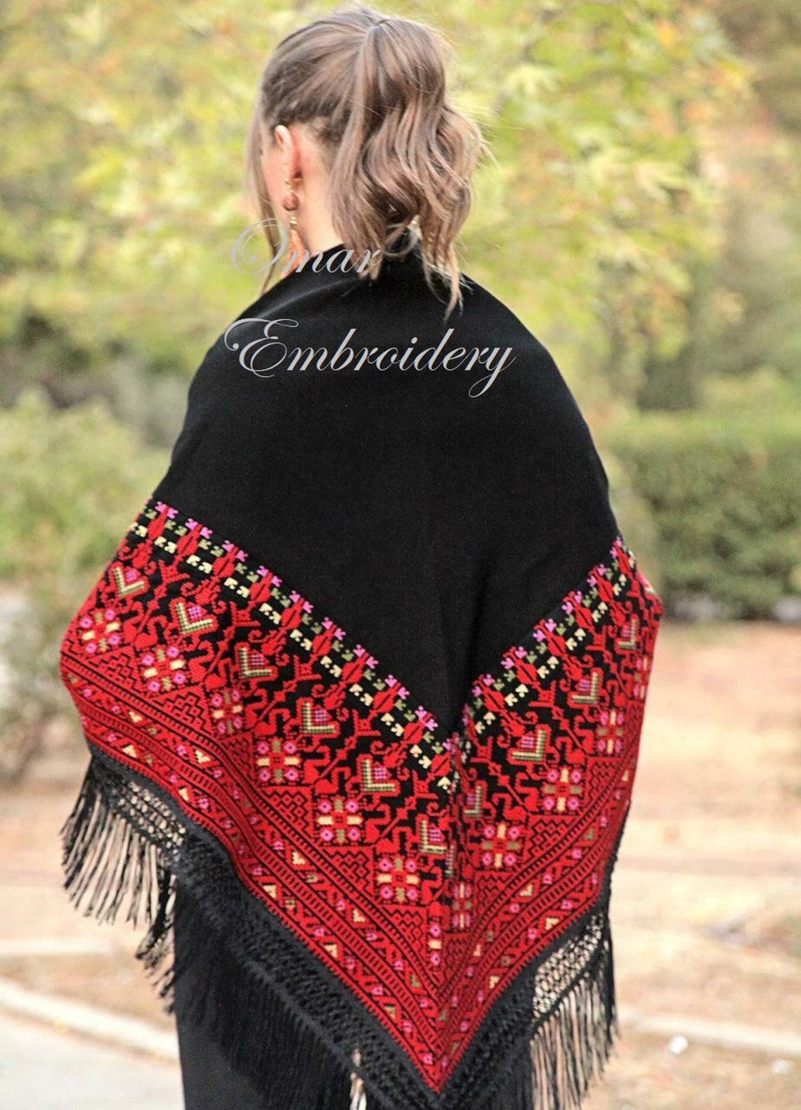 Embroidered Shwal Scarf Jordanian Palestinian Wrap Shawl wrap Bedouin