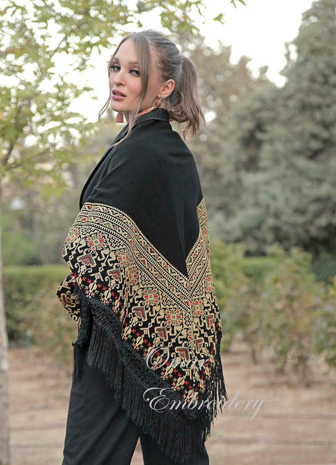 Embroidered Shwal Scarf Jordanian Palestinian Wrap Shawl wrap Bedouin
