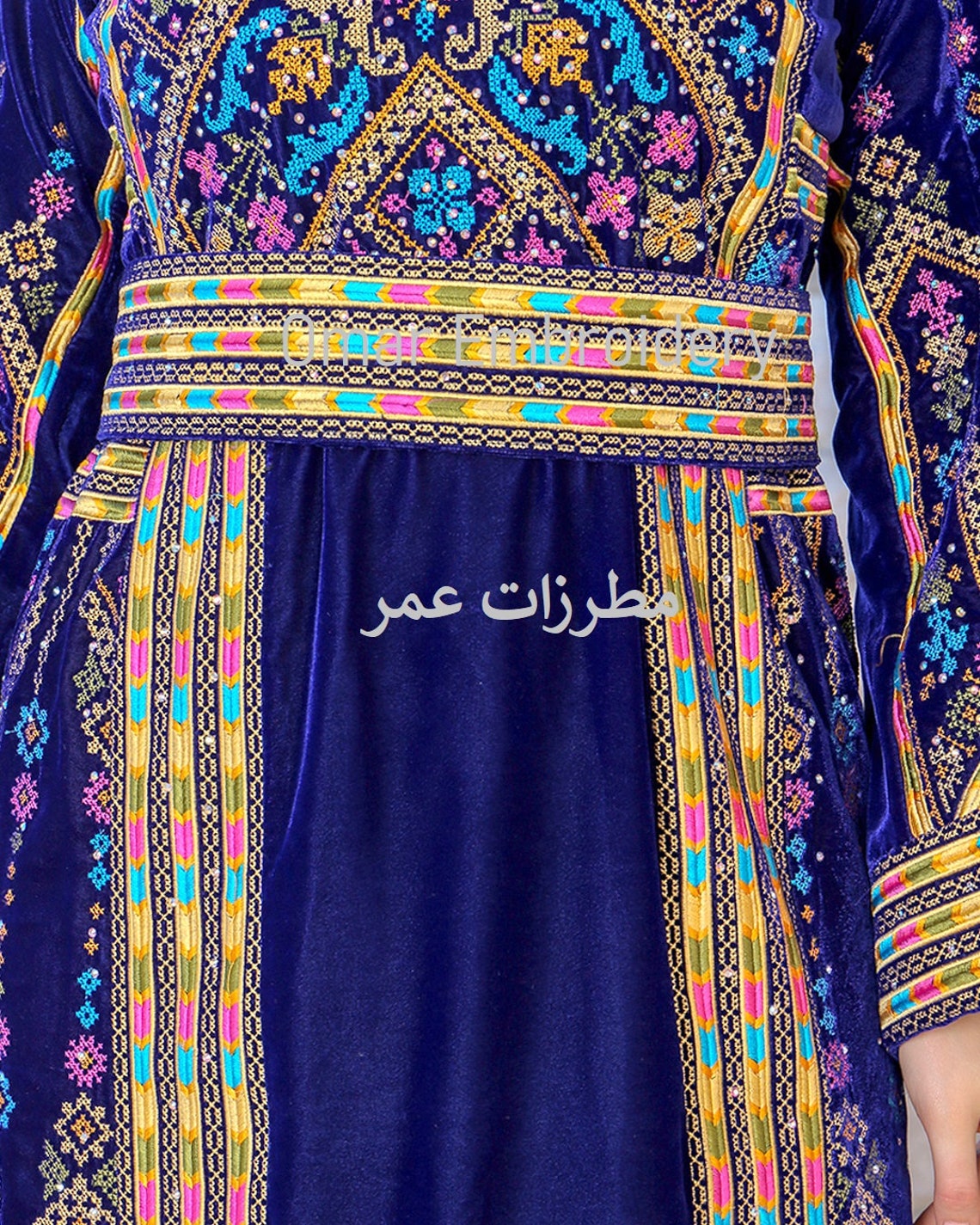 Embroidered Palestinian Maxi Dress velvet Thobe Palestinian Embroidery
