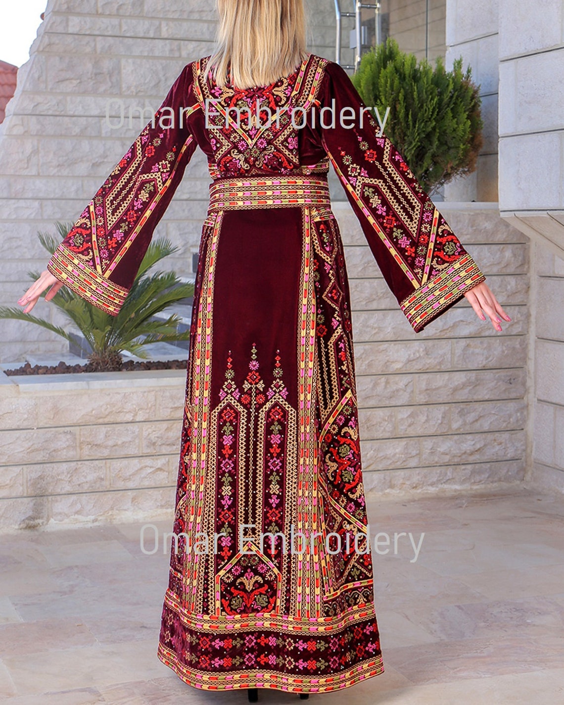 Embroidered Palestinian Maxi Dress velvet Thobe Palestinian Embroidery