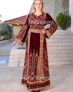 Embroidered Palestinian Maxi Dress velvet Thobe Palestinian Embroidery