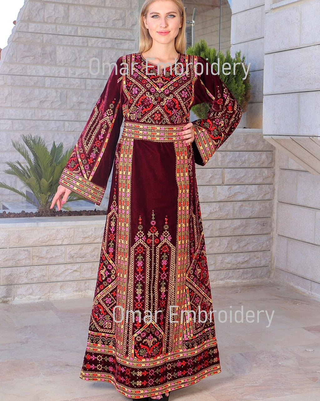 Embroidered Palestinian Maxi Dress velvet Thobe Palestinian Embroidery