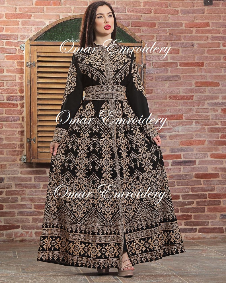 Embroidered Palestinian Maxi Dress Long Kaftan Palestinian Embroidery