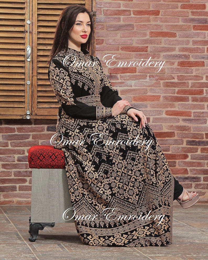 Embroidered Palestinian Maxi Dress Long Kaftan Palestinian Embroidery