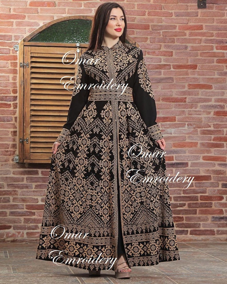 Embroidered Palestinian Maxi Dress Long Kaftan Palestinian Embroidery
