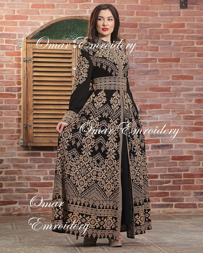 Embroidered Palestinian Maxi Dress Long Kaftan Palestinian Embroidery
