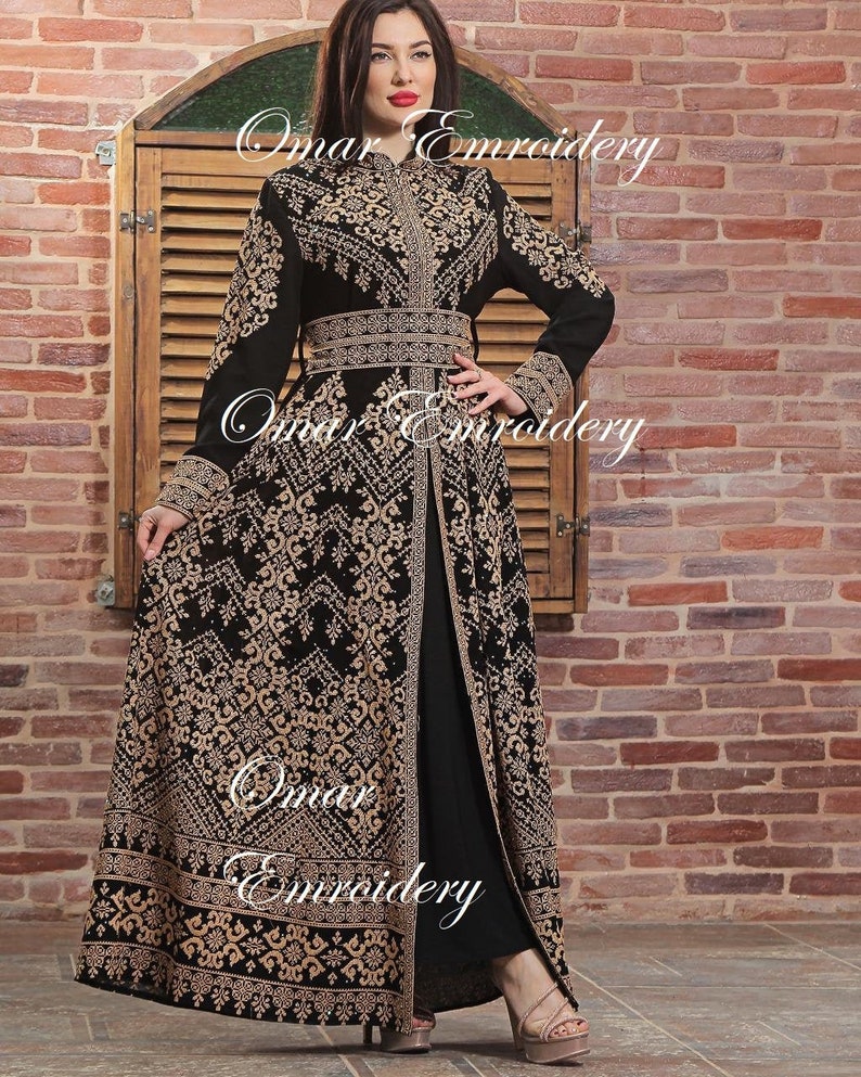 Embroidered Palestinian Maxi Dress Long Kaftan Palestinian Embroidery