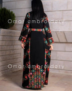 Thobe Embroidered Palestinian Maxi Dress Long Sleeves Rose Palestinian Princess Design And Embroidery